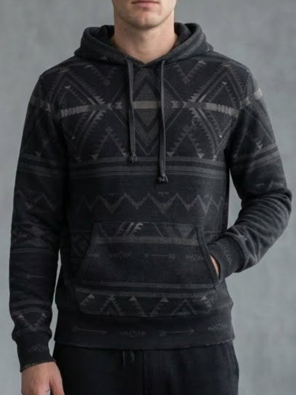 Polo Ralph Lauren Aztec Geometric Hoodie Southwestern Black Grey Pullover Mens M